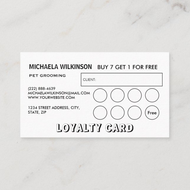 White Hund på Black Pet Grooming Service Lojalitetskort (Baksida)