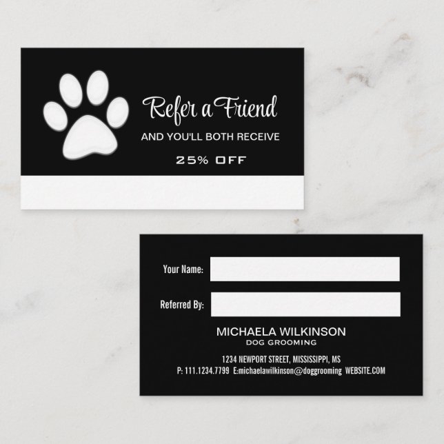 White Hund på Black Pet Grooming Service Rabattkort (Fram/baksida)