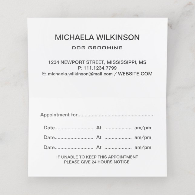 White Hund på Black Pet Grooming Service Tidsbeställning Kort (Inuti utvikt)