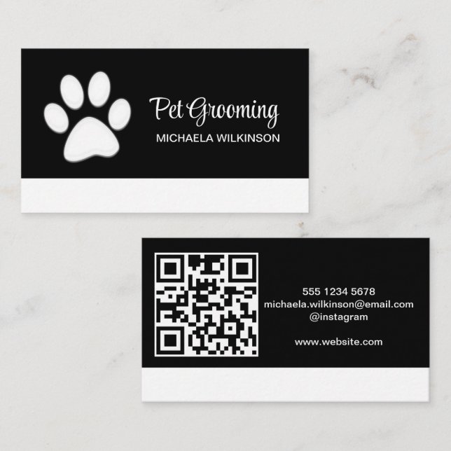 White Hund på Black Pet Grooming Service Visitkort (Fram/baksida)