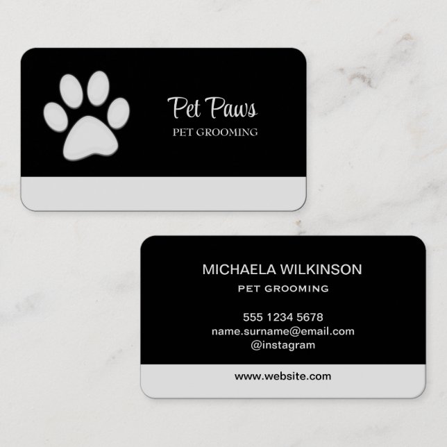 White Hund på Black Pet Grooming Service Visitkort (Fram/baksida)