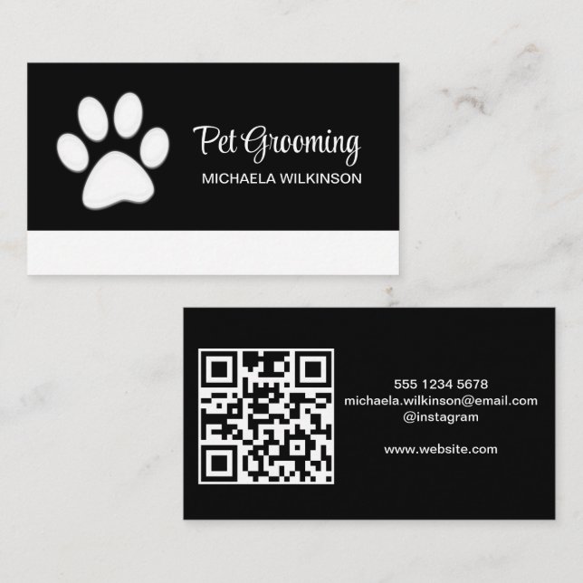 White Hund på Black Pet Grooming Service Visitkort (Fram/baksida)