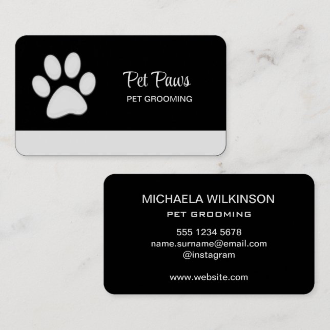 White Hund på Black Pet Grooming Service Visitkort (Fram/baksida)