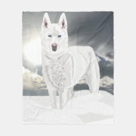White Husky i Snö Fleecefilt