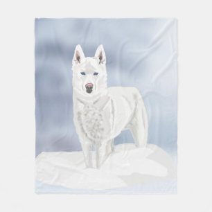 White Husky i Snö Fleecefilt