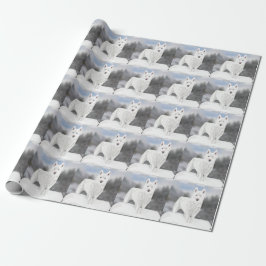 White Husky Mot en vinterbakgrund  Presentpapper