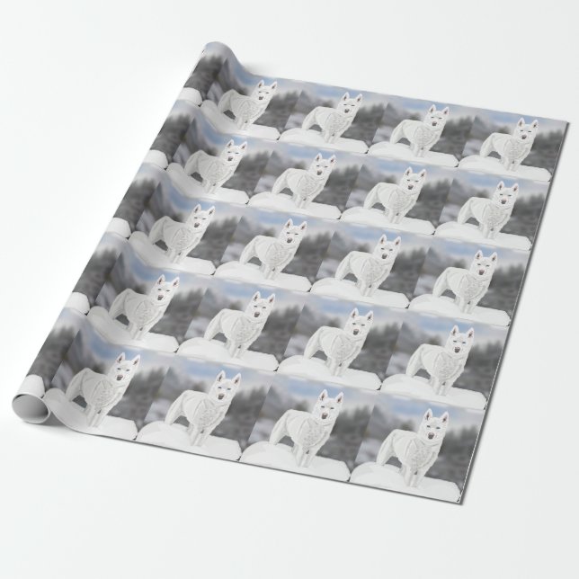 White Husky Mot en vinterbakgrund  Presentpapper (Utrullad)