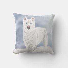 White Husky mot Snowy Background Kudde