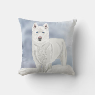 White Husky mot Snowy Background Kudde