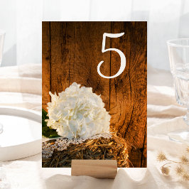 White Hydrangea Barn Wood Bröllop Bordsnumren Bordsnummer
