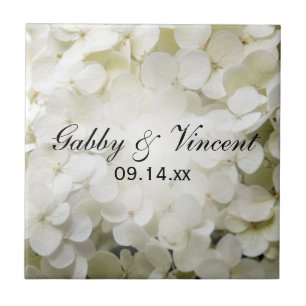 White Hydrangea Blommigt Bröllop Kakelplatta