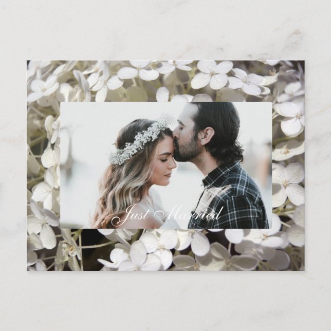 White Hydrangea Blommigt Ny gifta Photo Meddelande Vykort (Framsida)