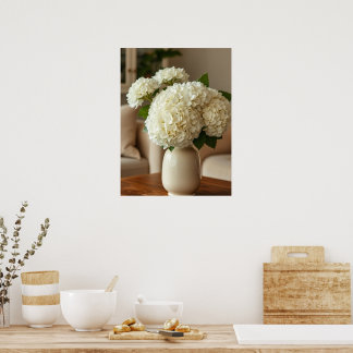 White Hydrangea Bouquet in Vase – Elegant Floral Poster