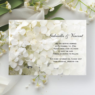 White Hydrangea Bröllop spara datum-meddelande Datumet