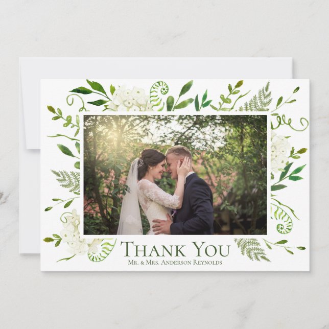 White Hydrangea Floral Photo Flat Wedding Tack Kort (Framsida)