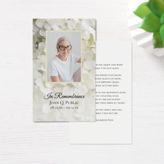 White Hydrangea Flowers Funeral Memorial Prayer Visitkort (Skivbord)