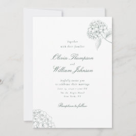White Hydrangea Green Wedding Invitation Inbjudningar