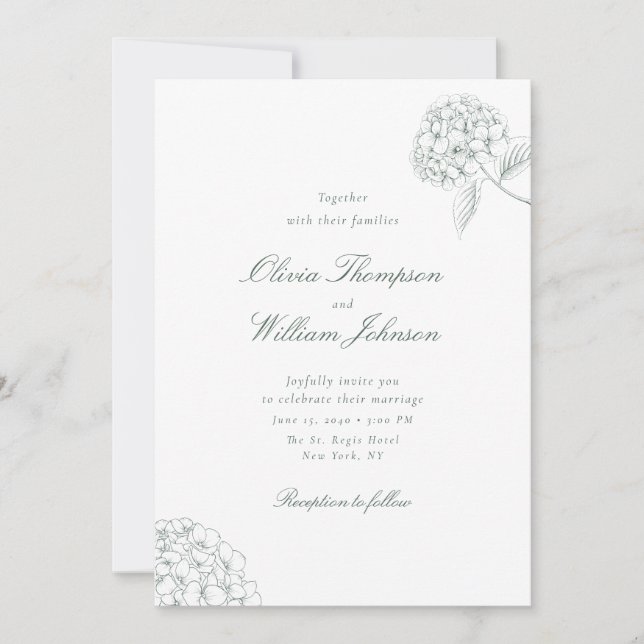 White Hydrangea Green Wedding Invitation Inbjudningar (Framsida)