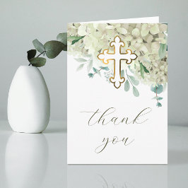 White Hydrangea Holy Cross Religious Thank You Kort