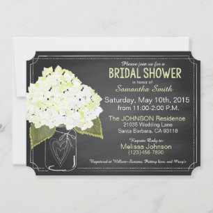 White Hydrangea Mason Burk Chalkboard Möhippa Inbjudningar