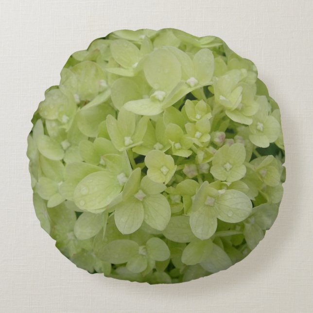 White Hydrangea Mönster Round Pillow Rund Kudde (Framsidan)