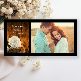 White Hydrangea och Barn Wood Bröllop Tack Kort