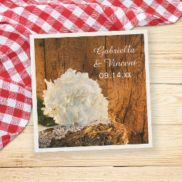 White Hydrangea och Barn Wood Landsbyggsbröllop Pappersservett