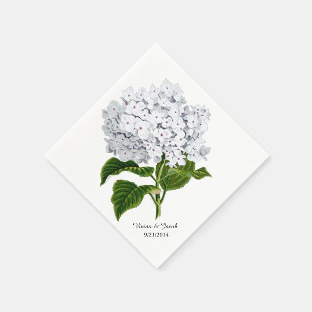 White Hydrangea Personligt bröllp Napkins Pappersservett (Hörn)