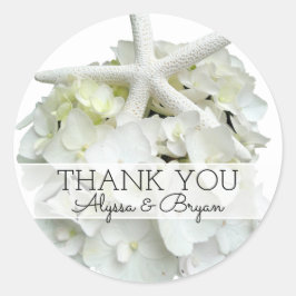 White Hydrangea Starfish Bröllop Tack Runt Klistermärke