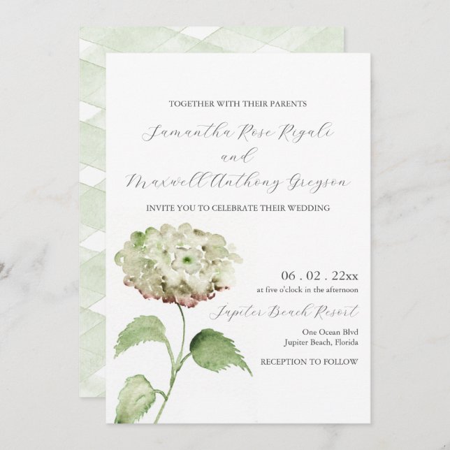 White Hydrangea Wedding Invitation Invitations Inbjudningar (Fram/baksida)