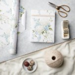 White Hydrangeas Blue Floral Bridal Shower Presentpapper<br><div class="desc">Beautiful white hydrangeas mixed with blue florals and soft greenery were used to create this lovely gift wrapping paper.</div>