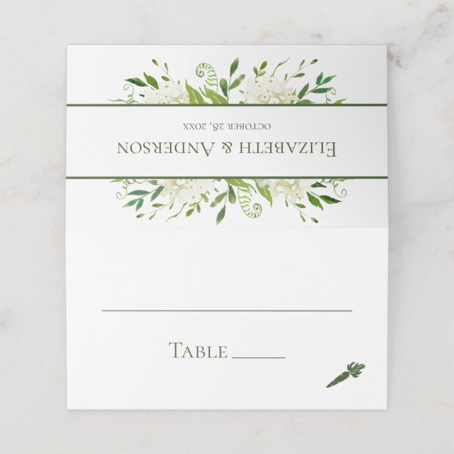 White Hydrangeas Bröllop Placeringskort (Utvändigt utvikt)
