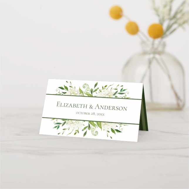 White Hydrangeas Bröllop Placeringskort (Baksida)