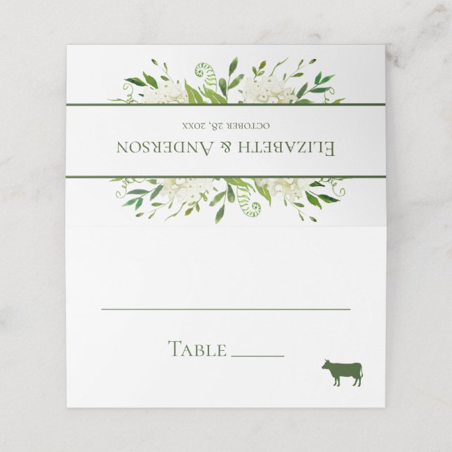 White Hydrangeas Bröllop Placeringskort (Utvändigt utvikt)