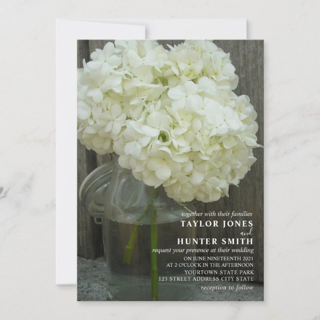 White Hydrangeas Mason Burk Bröllop Inbjudningar (Framsida)