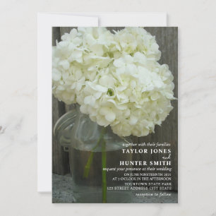 White Hydrangeas Mason Burk Bröllop Inbjudningar