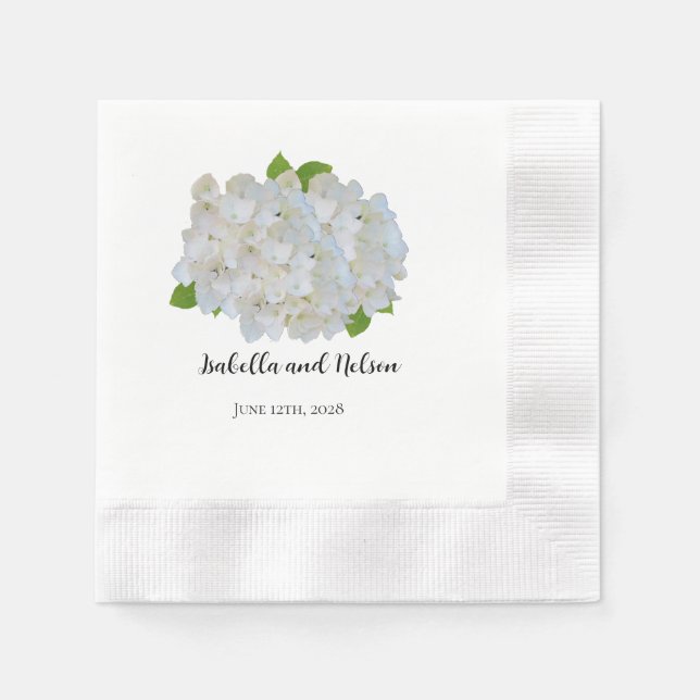 White Hydrangeas Personlig Bröllop Napkins Pappersservett (Framsidan)