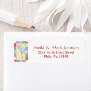 White Ibis Bird Färg Block Returadress Etikett