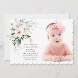 White Imperial Lily Ro Photo Girl Christening Inbjudningar