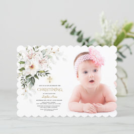 White Imperial Lily Ro Photo Girl Christening Inbjudningar