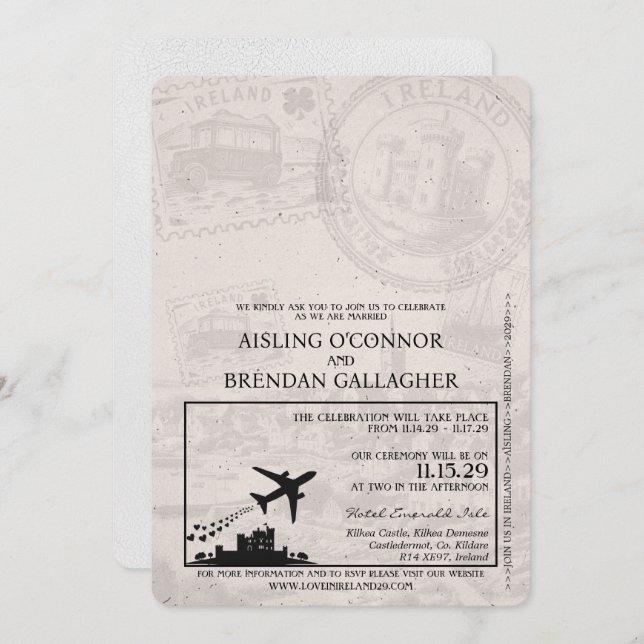 White Ireland Passport bröllop-inbjudan Inbjudningar (Fram/baksida)