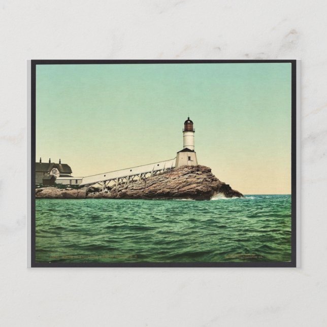 White Island Light, Shoals Isles, N.H. sällsynt Ph Vykort (Framsida)