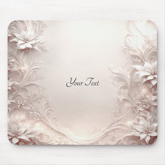 White Ivory Blommigt Mousepad Musmatta (Framsidan)
