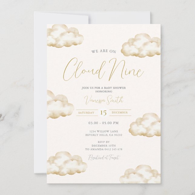 White Ivory Cloud Nine Baby Shower Party Inbjudningar (Framsida)
