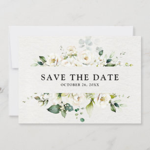 White Ivory Cream Ro Blommigt Botanical Bröllop S Spara Datumet