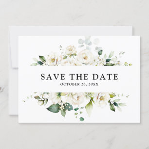 White Ivory Cream Ro Blommigt Botanical Bröllop S Spara Datumet