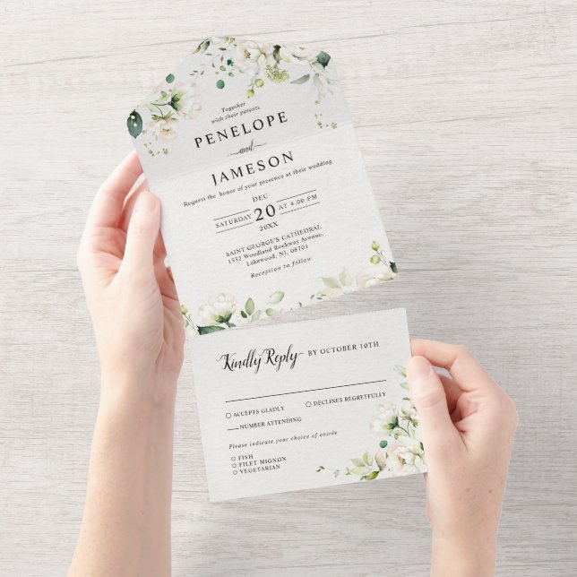 White Ivory Cream Ro Blommigt Botaniska Bröllop (Tearaway)