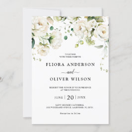 White Ivory Cream Ro Blommigt Botaniska Bröllop I Inbjudningar