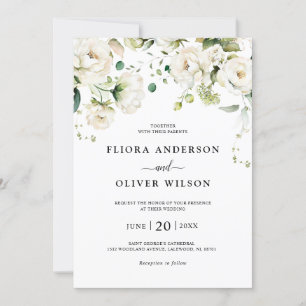 White Ivory Cream Ro Blommigt Botaniska Bröllop I Inbjudningar