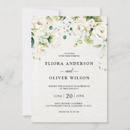 White Ivory Cream Ro Blommigt Botaniska Bröllop Inbjudningar